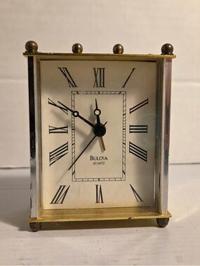 Vintage Bulova Mantle Desk Brass Clock Missing Handle Untested Alarm